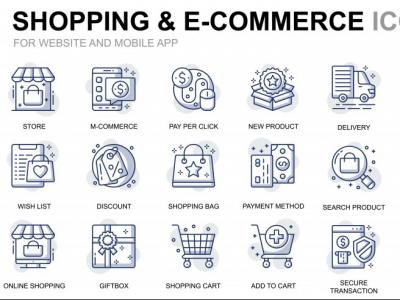 مجموعه ای ساده از آیکون های خرید و تجارت الکترونیکی