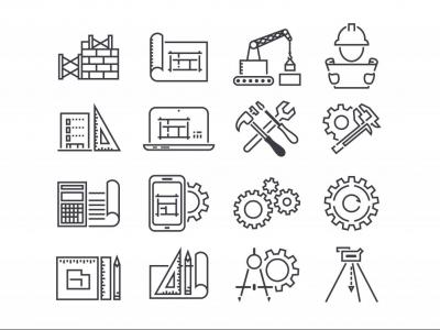 مجموعه وکتور آیکون مهندسی و ساخت