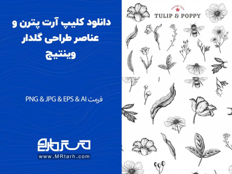 دانلود-کلیپ-آرت-پترن-و-عناصر-طراحی-گلدار-وینتیج-