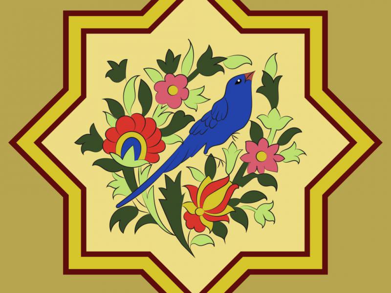 وکتور-لایه-باز-طرح-اسلیمی-گل-و-پرنده