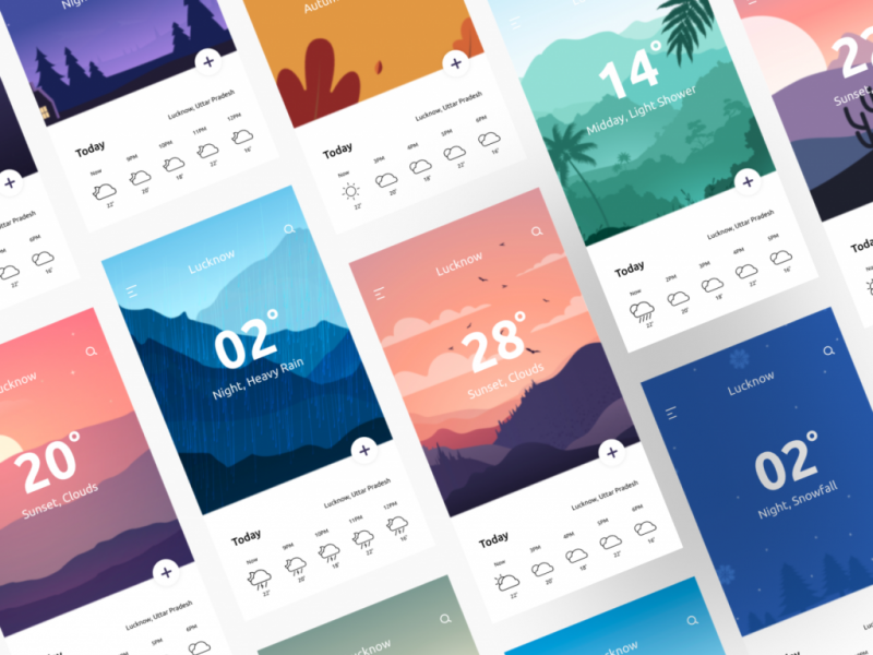 دانلود-طرح-موکاپ-Weather-App-Cards