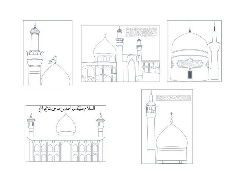 وکتور-حرم-امام-علی-،امام-حسبن-،امام-رضا-،-حضرت-معصومه-و-شاهچراغ