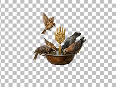 تصویر مفهومی عاشورایی با پرندگان و علم طلایی (PNG بدون پس‌زمینه)