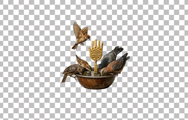 تصویر مفهومی عاشورایی با پرندگان و علم طلایی (PNG بدون پس‌زمینه)