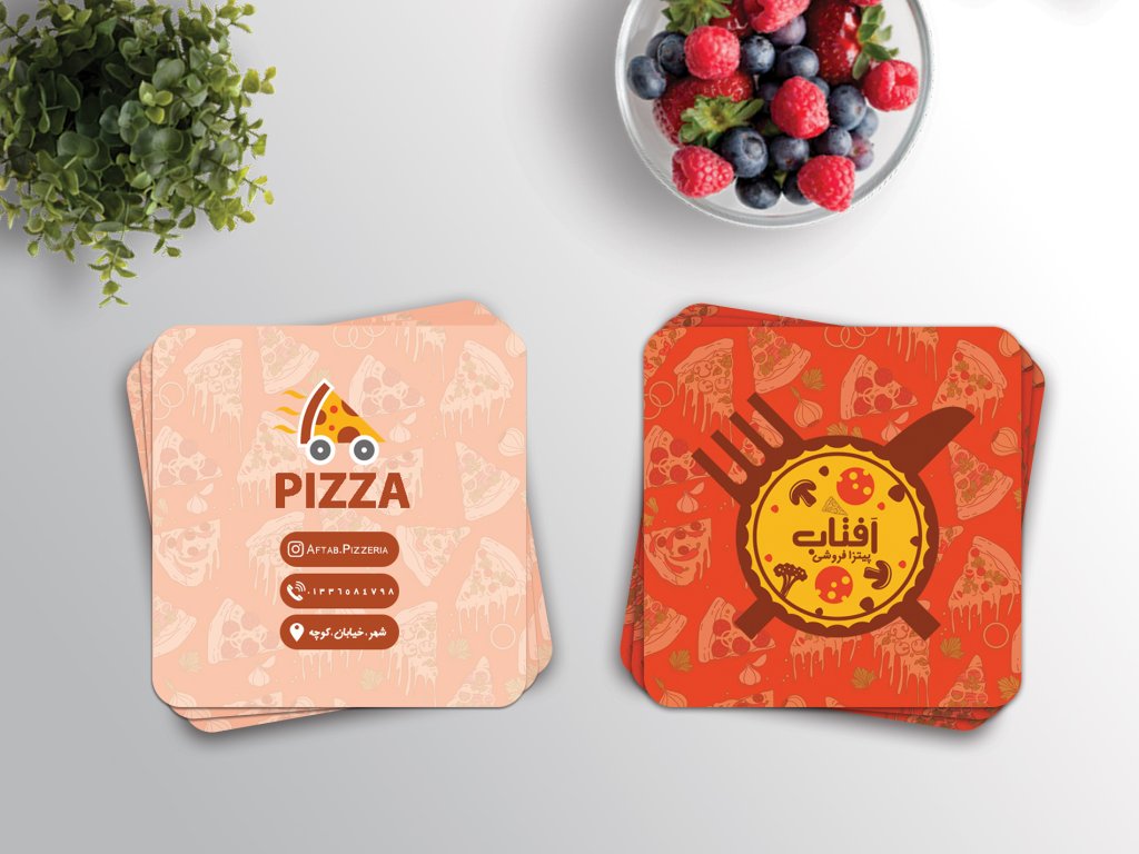 کارت ویزیت مربعی پیتزا فروشی