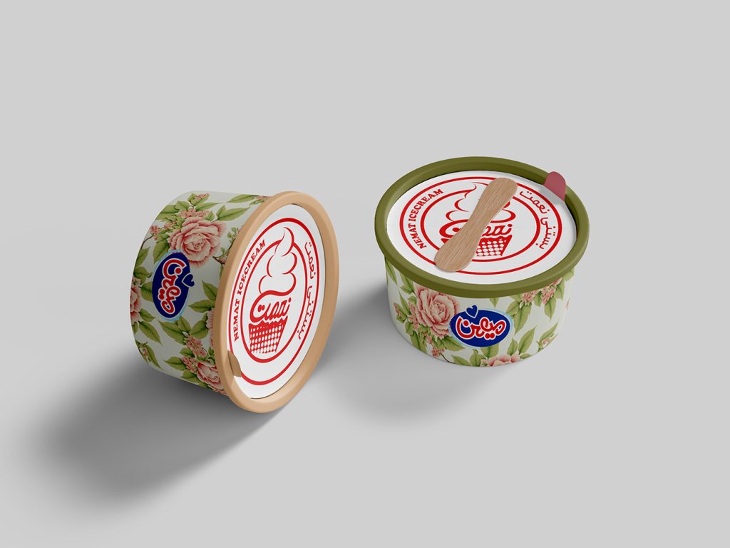  لایه باز موکاپ ظرف ماست و بستنی