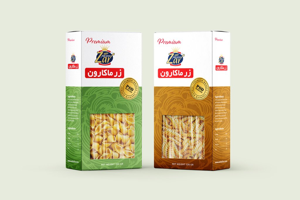  لایه باز موکاپ بسته بندی ماکارونی
