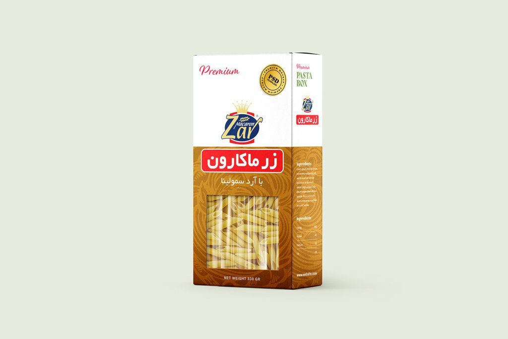  لایه باز موکاپ بسته بندی ماکارونی