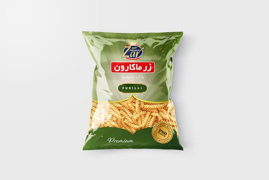 لایه باز موکاپ بسته بندی ماکارونی