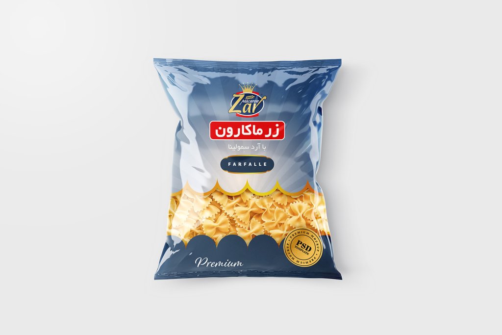  لایه باز موکاپ بسته بندی ماکارونی