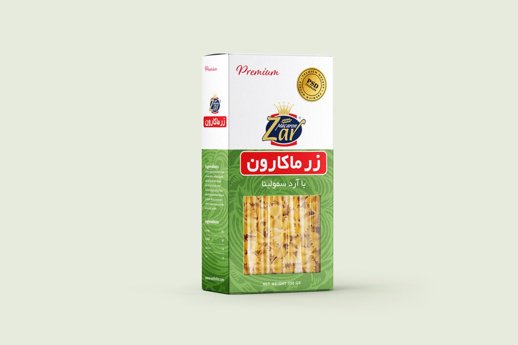  لایه باز موکاپ بسته بندی ماکارونی