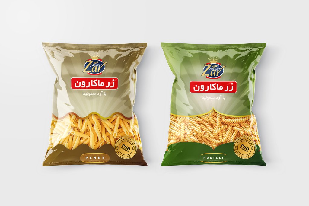  لایه باز موکاپ بسته بندی ماکارونی