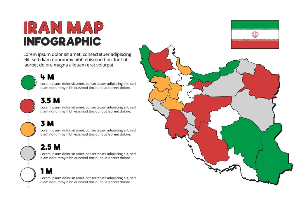 وکتور لایه باز اینفو گرافیک نقشه ایران 