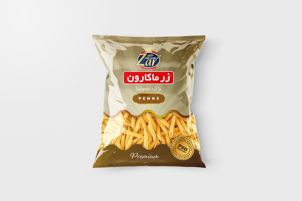  لایه باز موکاپ بسته بندی ماکارونی