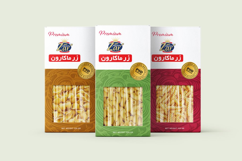  لایه باز موکاپ بسته بندی ماکارونی