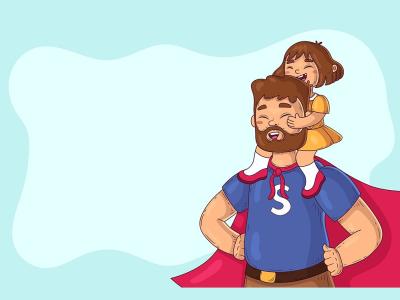وکتور تصویر پدر قهرمان با شنل قرمز و دخترش 