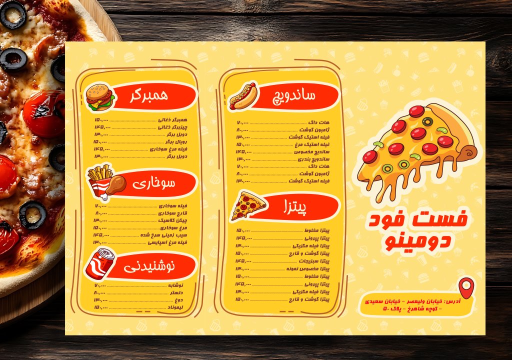 فایل لایه باز منوی پرمیوم کلاسیک فست فود و رستوران