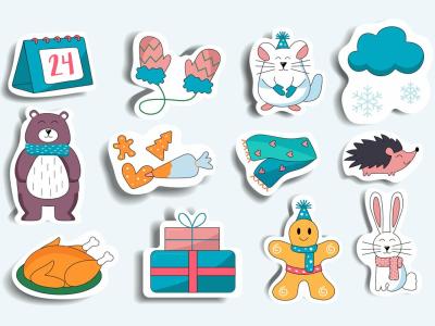 وکتور کارتونی برچسب ست زمستانی 
