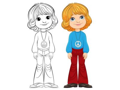 وکتور رنگ آمیزی تصویر خانم ایستاده 