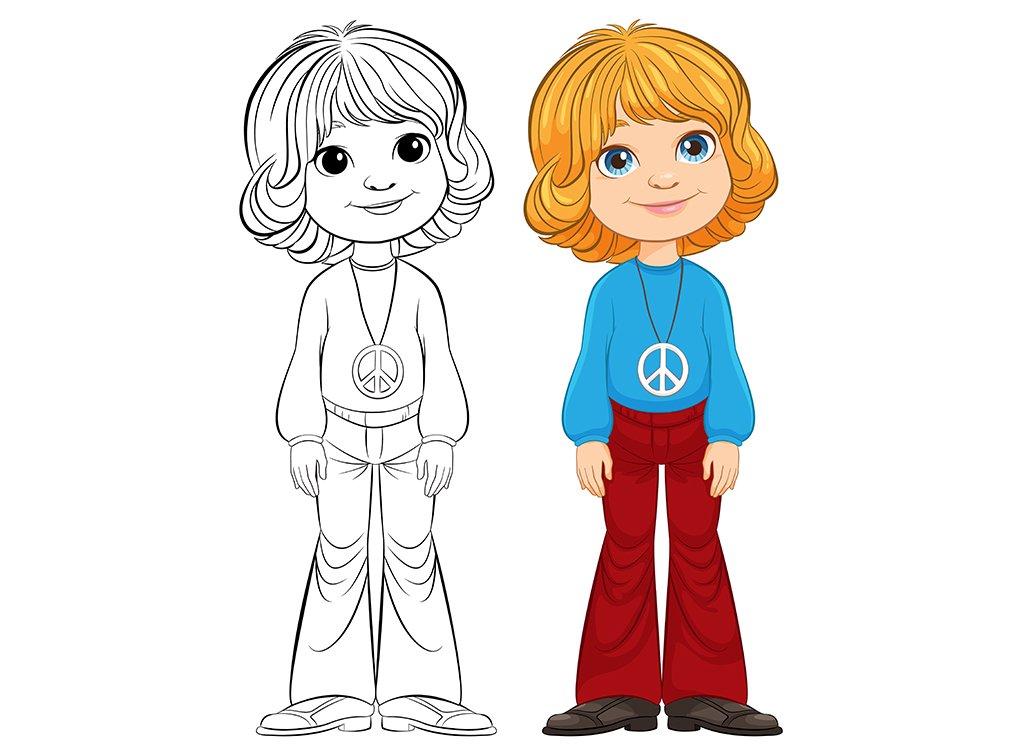 وکتور رنگ آمیزی تصویر خانم ایستاده 