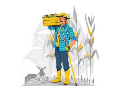 وکتور تصویر کشاورز در حال حمل برداشت ذرت 