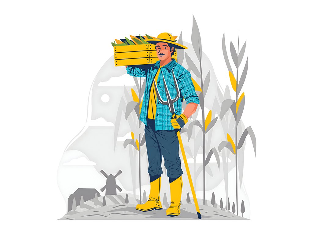 وکتور تصویر کشاورز در حال حمل برداشت ذرت 