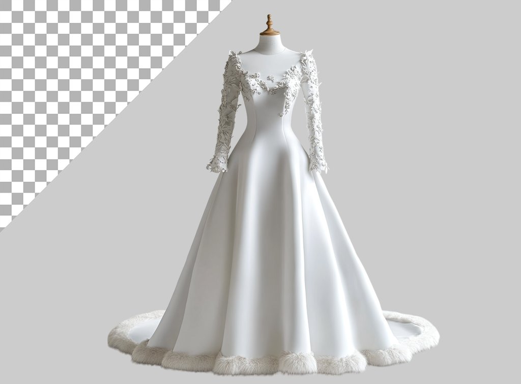 فایل لایه باز تصویر لباس عروس روی مانکن