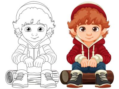 وکتور صفحه رنگ آمیزی طرح پسر بچه با لباس هودی 