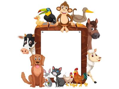 وکتور قاب چوبی خالی با حیوانات وحشی مختلف 