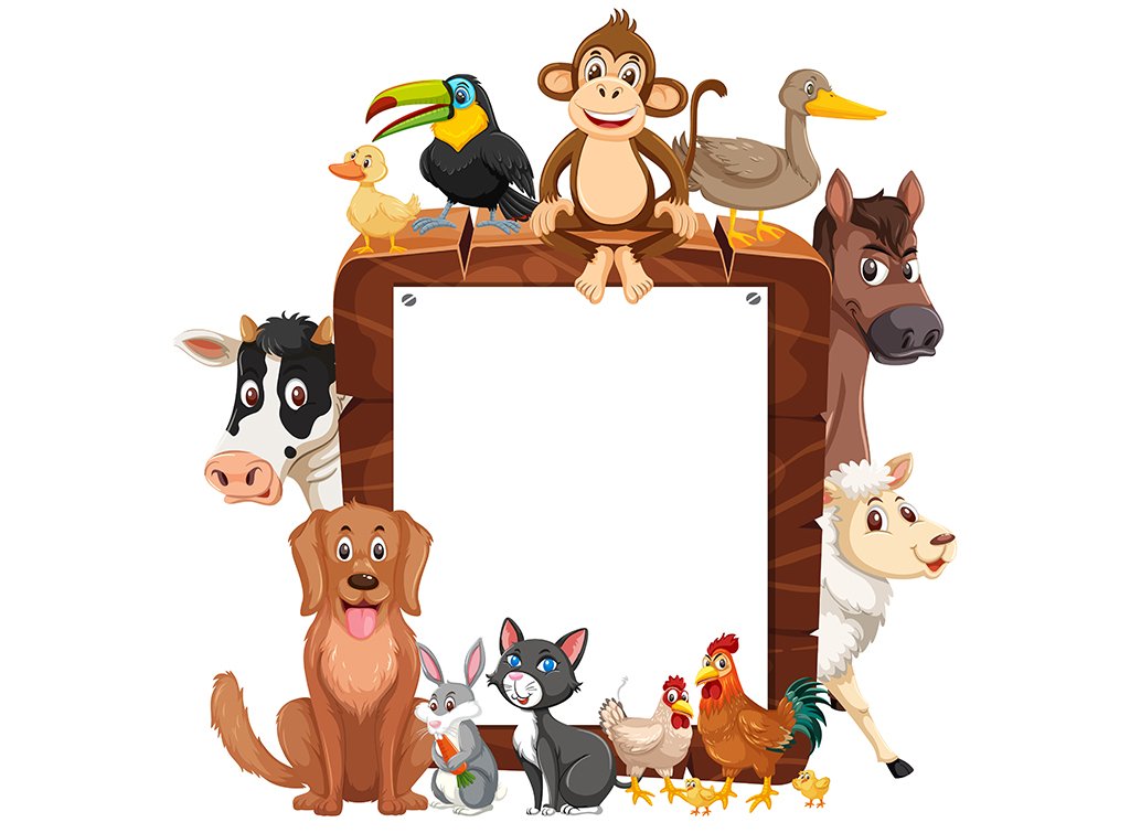 وکتور قاب چوبی خالی با حیوانات وحشی مختلف 