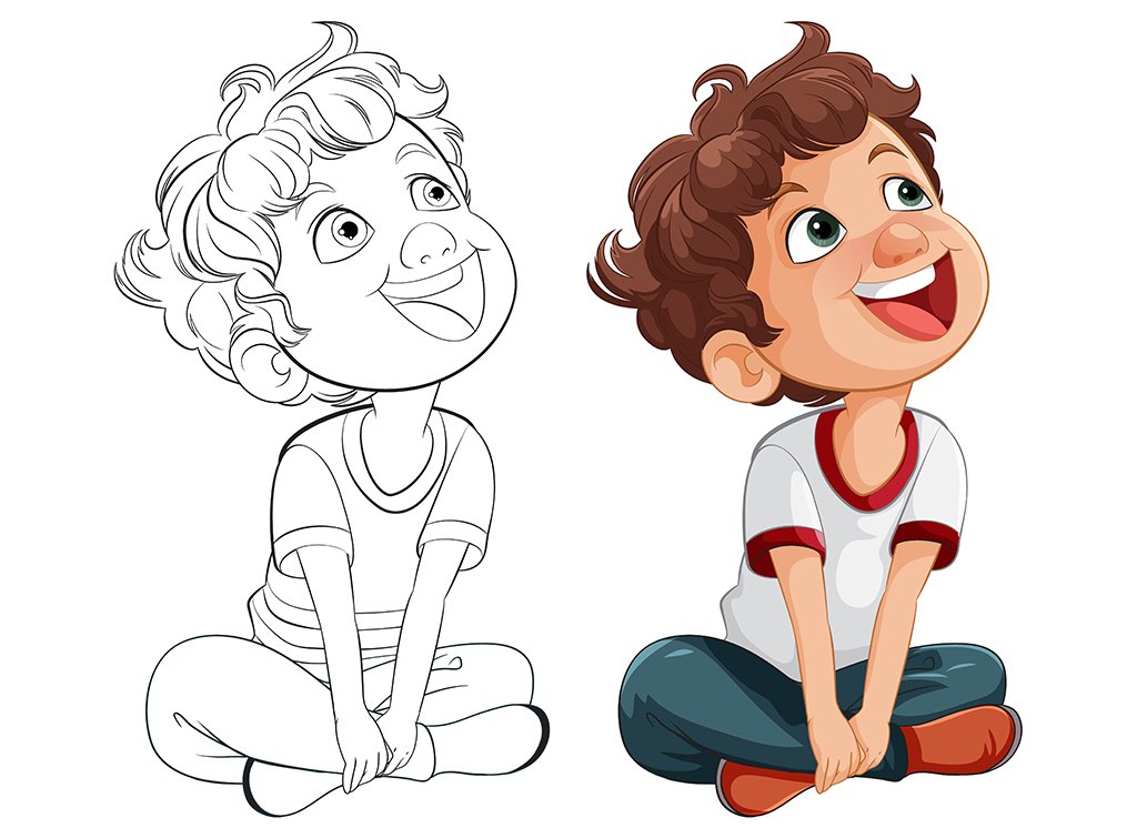 وکتور تصویر رنگ آمیزی طرح پسر بچه خوشحال 