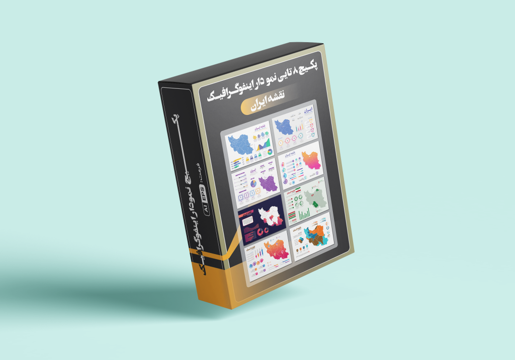 دانلود پکیج ۸ تایی طرح لایه باز اینفوگرافیک نقشه ایران | طراحی حرفه‌ای و وکتور