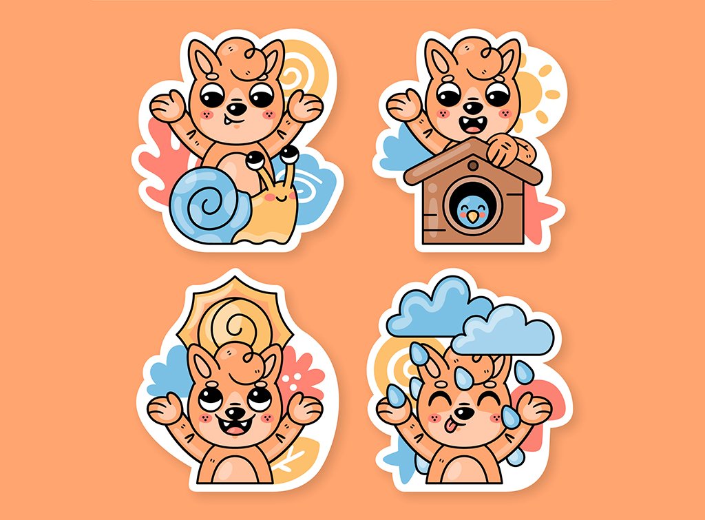 وکتور مجموعه استیکرهای کارتونی فانتزی 