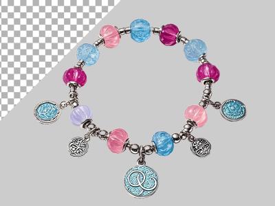 فایل لایه باز دستبند نقره با مهره های صورتی آبی 