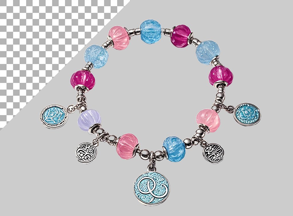 فایل لایه باز دستبند نقره با مهره های صورتی آبی 