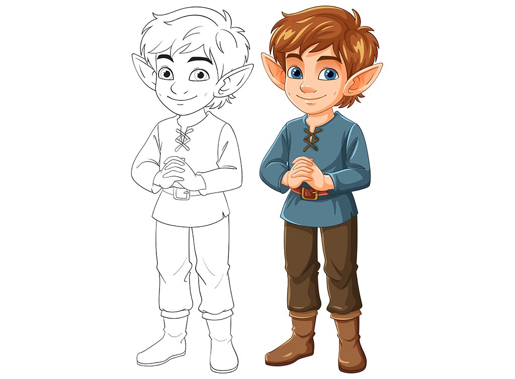 وکتور صفحه رنگ آمیزی طرح شخصیت الف 