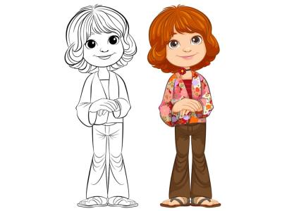 وکتور تصویر رنگ آمیزی طرح دختر بچه 