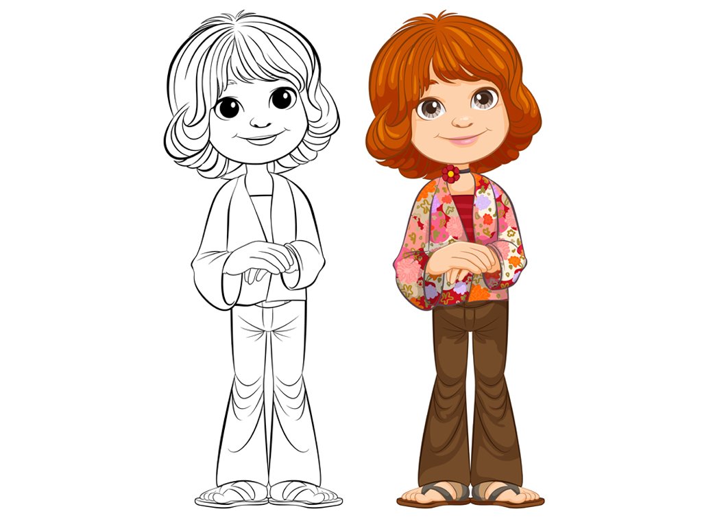 وکتور تصویر رنگ آمیزی طرح دختر بچه 