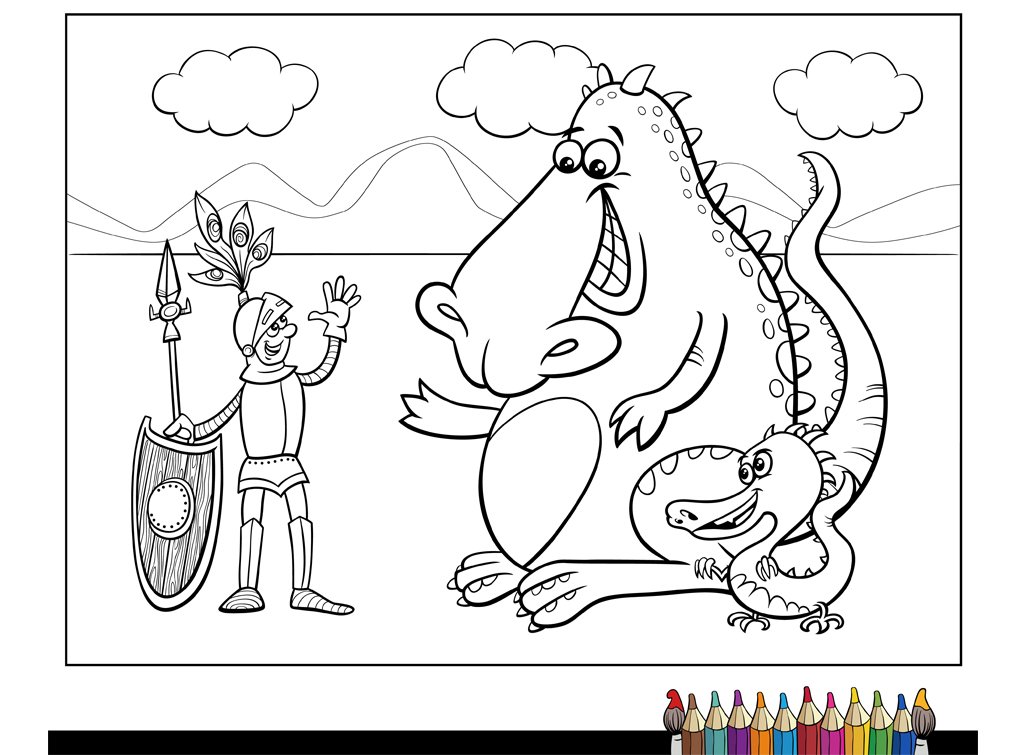 وکتور صفحه رنگ آمیزی طرح شوالیه و اژدها 