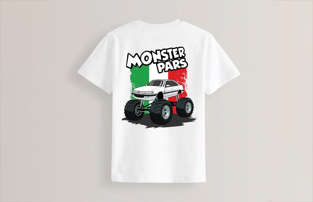 طرح لایه باز پژو پارس مانستر تراک برای چاپ تیشرت