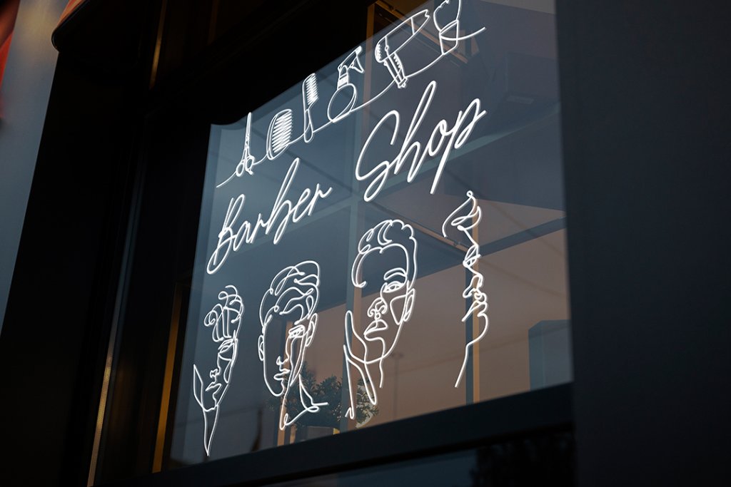 برچسب شیشه آرایشگاه مردانه