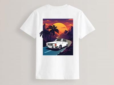 طرح تیشرت لایه باز خودرو پیکان و منظره غروب