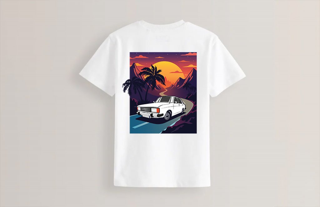 طرح تیشرت لایه باز خودرو پیکان و منظره غروب