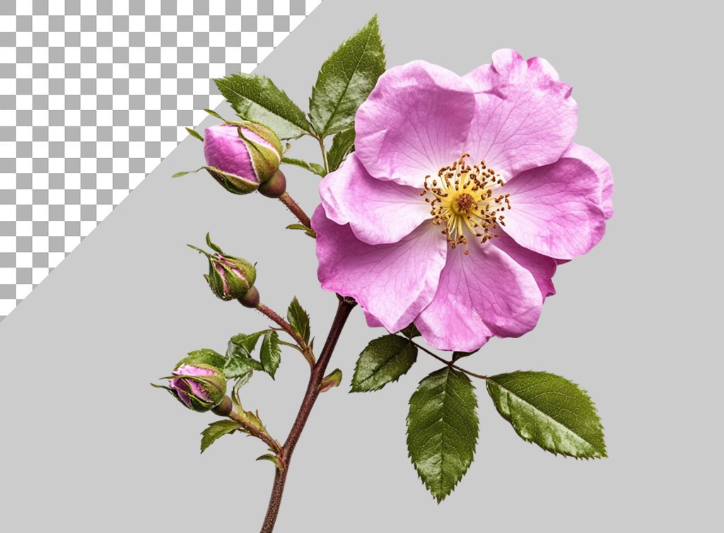 فایل لایه باز تصویر گل محمدی با شاخه و برگ 