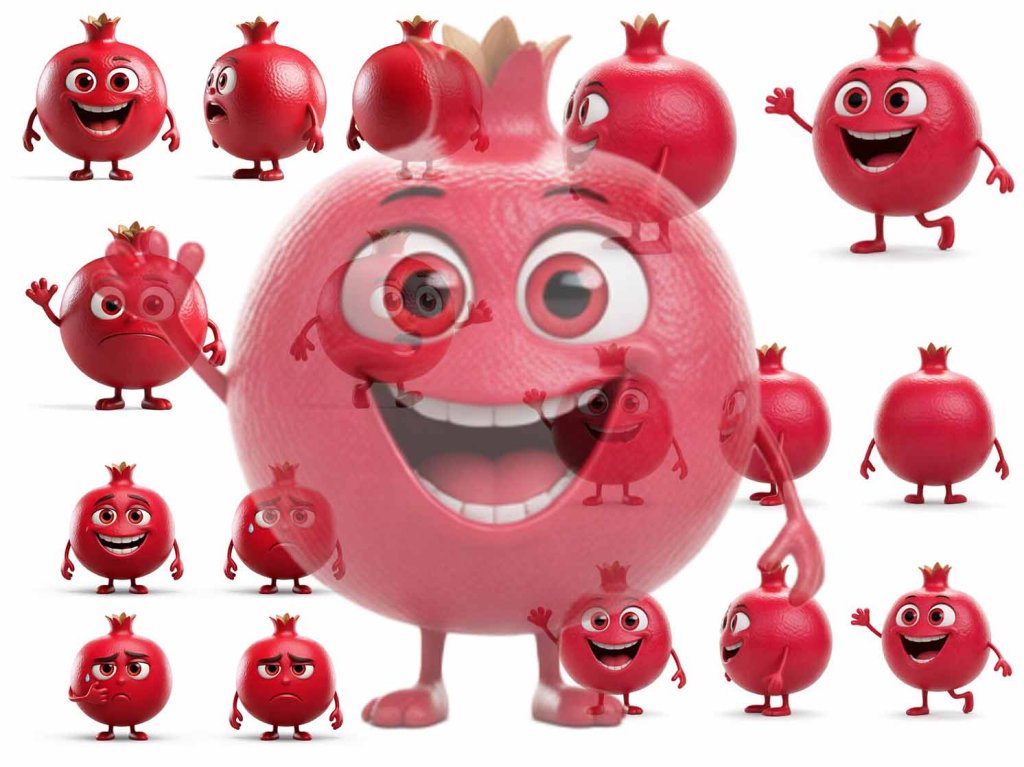 شخصیت کارتونی سه‌بعدی انار، طرح انار شب یلدا