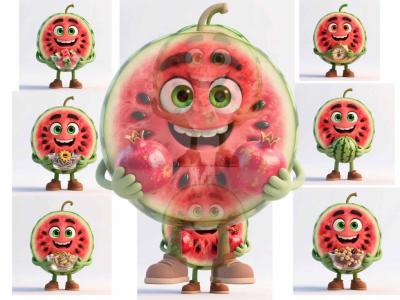 شخصیت کارتونی سه‌بعدی نیمه هندوانه، طرح شب یلدا