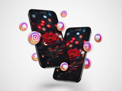 موکاپ پریمیوم لایه باز سه بعدی موبایل استوری اینستاگرام psd 