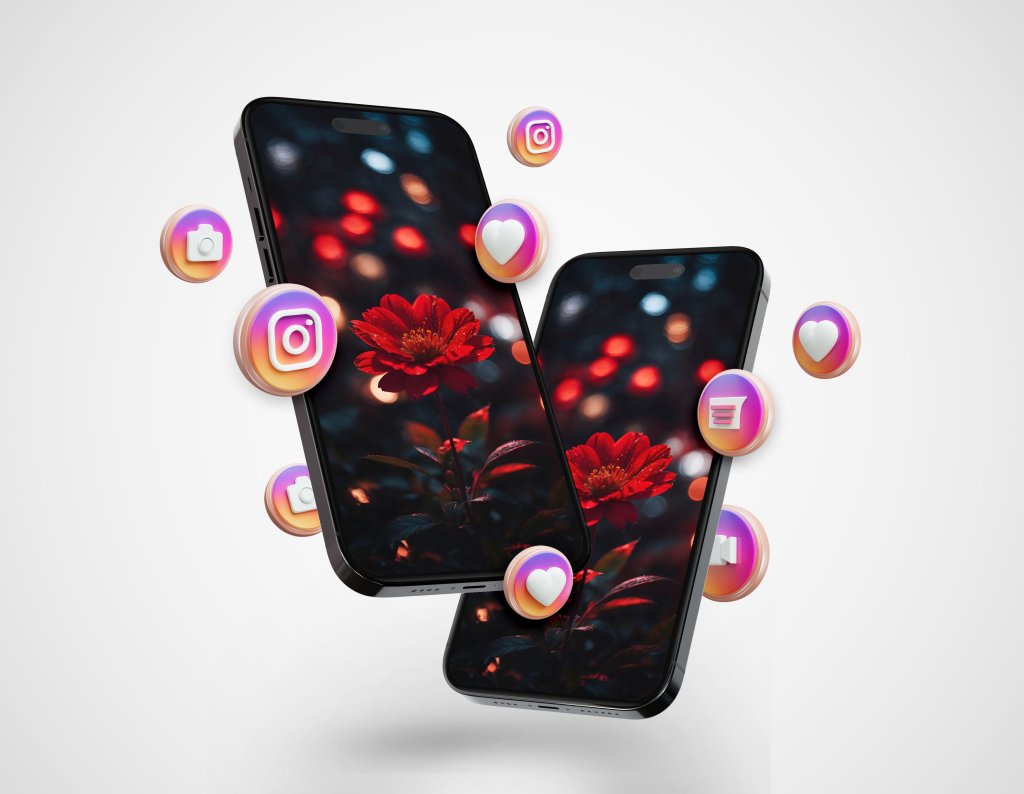 موکاپ پریمیوم لایه باز سه بعدی موبایل استوری اینستاگرام psd 