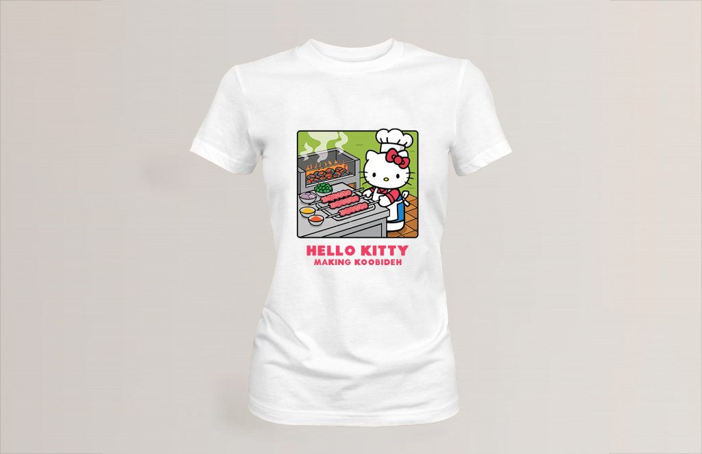 طرح تیشرت دخترانه زنانه هلو کیتی در حال درست کردن کوبیده