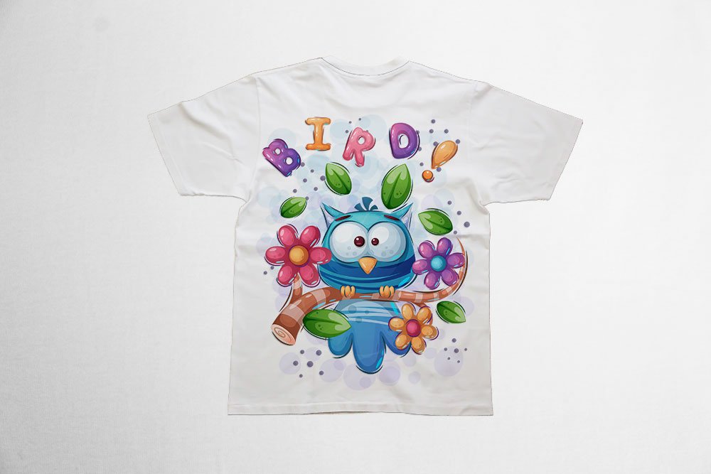 طرح لایه باز تیشرت کارتونی با طرح جغد با فرمت Psd 